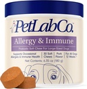 PetLab Co. Allergy &amp; Immune Daily Probiotics for Dogs. Apoya la producción de levadura, alergias estacionales, Itchiness intermitente, Gut & Digestive Health for Large Dogs - 30 Chews - Embalaje mayo Vary