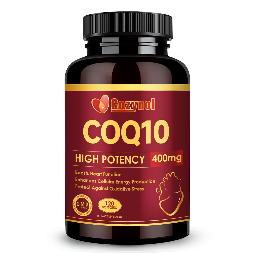 CoQ10-400mg-Softgels con PQ &amp; Omega 3, Coenzima de absorción máxima Q10, potente antioxidante para la producción de energía de salud cardíaca, 120 Conde, No GMO