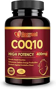 CoQ10-400mg-Softgels con PQ &amp; Omega 3, Coenzima de absorción máxima Q10, potente antioxidante para la producción de energía de salud cardíaca, 120 Conde, No GMO
