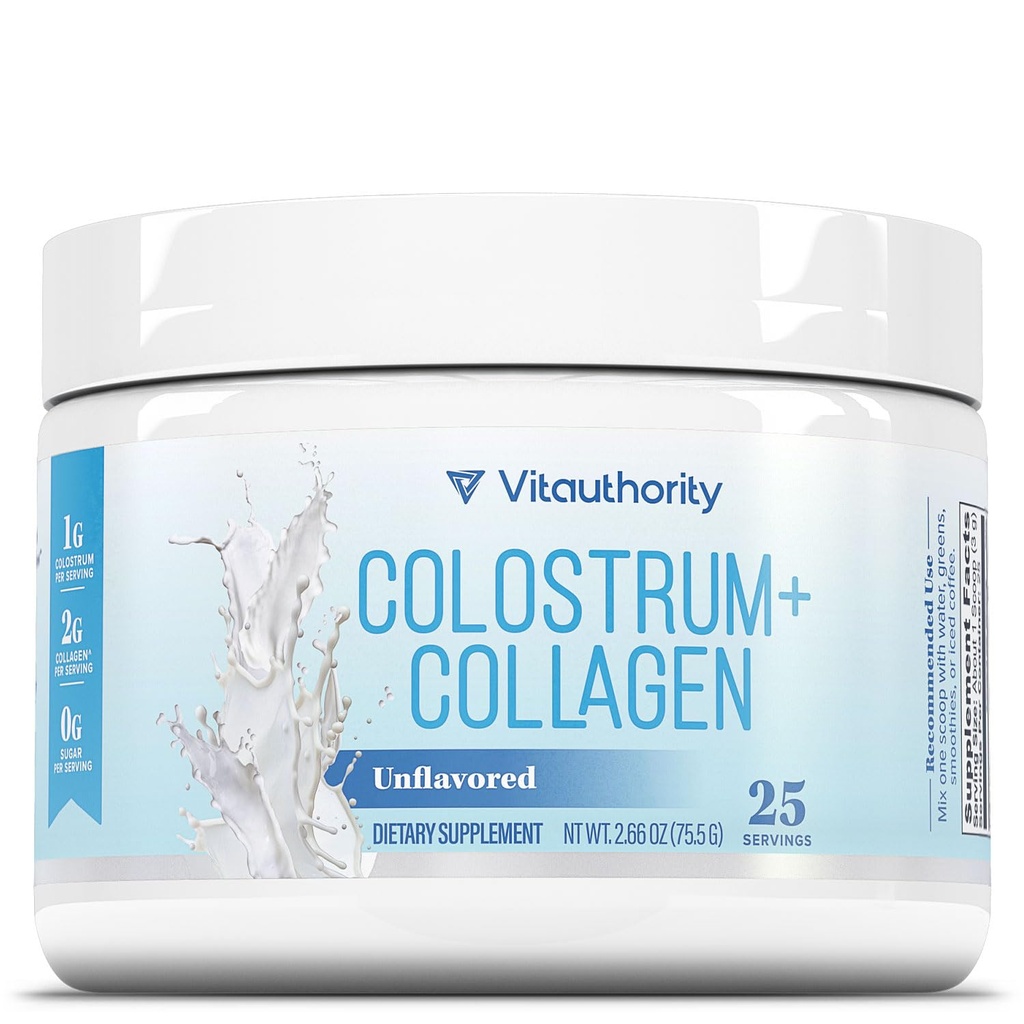 Colostrum Collagen Peptide Protein Powder Hydrolyzed HydroPeach Gut Health, Skin & Immune Support | 1g Bovine Colostrum 2g Collagen Peptides 20mg Peach Ceramides Blend Unflavored 25 Servings, No Sugar