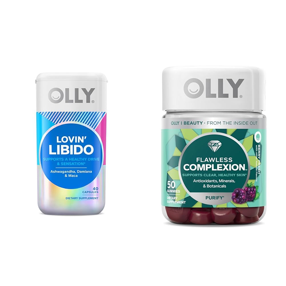 OLLY Lovin' Libido Capsules for Women, Boost Desire, 20 Day Supply Flawless Complexion Gummy, Clear Skin Support, Berry Flavor, 50 Conde