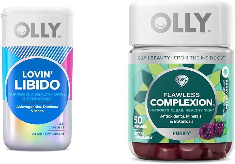 OLLY Lovin' Libido Capsules for Women, Boost Desire, 20 Day Supply Flawless Complexion Gummy, Clear Skin Support, Berry Flavor, 50 Conde