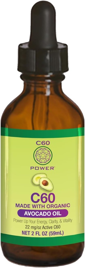 C60 Power C60 in Organic Avocado Oil - Natural Wellness Support for Men ' Women, 99.99% Puro Carbon Fullerenes, Promotes Energy, Mental Clarity, " Stamina - 2 fl oz Bottle