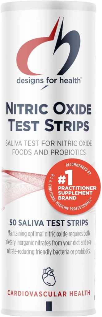 Diseños para la salud Nitric Oxide Test Strips Saliva Test - Resultados en sólo 10 segundos - Soporte Atletas, Envejecimiento saludable, Salud cardiovascular (50 Saliva Test Strips)