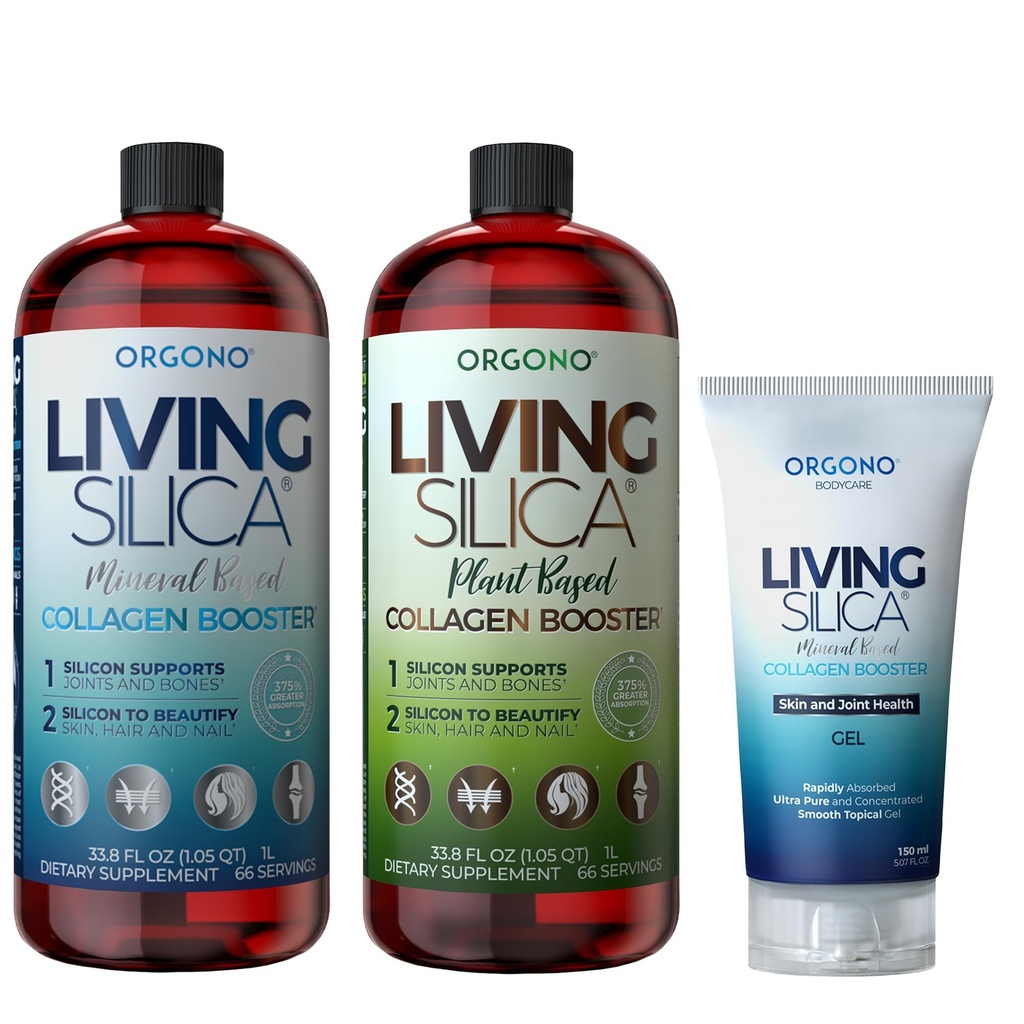 Orgono Living Silica Collagen Booster Liquid & Gel | Vegan Mineral-Based Supplement for Skin, Hair, Nails & Joints | 375% Greater Absorption, Supports Collagen & Elastin Production