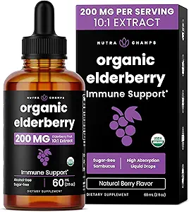 NutraChamps Black Elderberry Syrup, Potent 2000mg 10:1 Extracto Sambucus Elderberry Syrup Antioxidant, Drops Berry Flavor, Liquid Elderberry Extract Sugar-Free 2oz, Immune Support