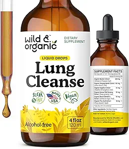 Wild & Organic Lung Cleanse Detox Tincture - Mullein Drops for Lungs - Herbal Mullein Extract Supplement - Vegan, Alcohol-Free Drops - 4 fl oz