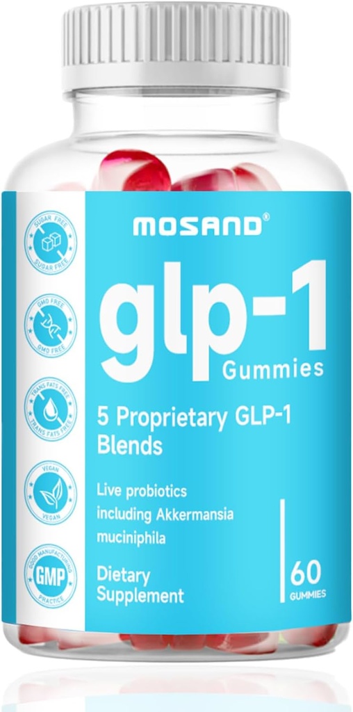 GLP-1 Probiotic Gummies, GLP-1 Suplemento con Akkermansia Probiotic, Berberina, No Sugar Añadido para Gut &amp; Digestion Health,Strawberry Flavor-60 Gummies