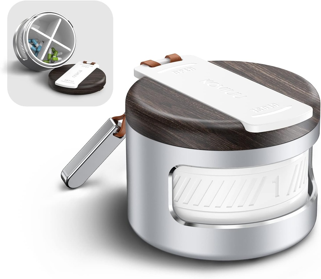 Metal Pill Organizer 4 Times a Day, Daily Pill Box 4 Compartment, Travel Pill Container for Purse Small Pill case, Vitamin Holder Organizer, Portable Pillbox for Medicine Supplement, Silver