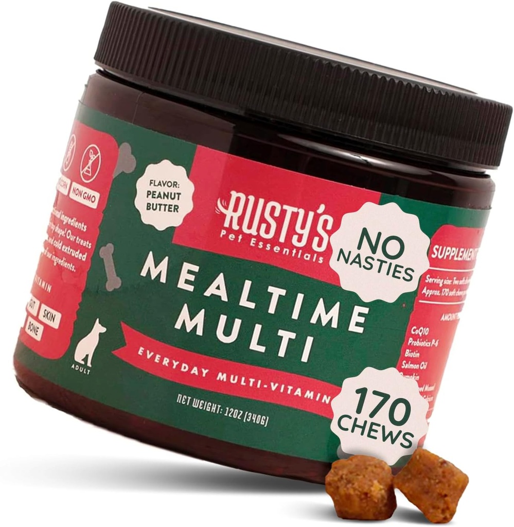 Suplemento multivitamínico de perros Premium (170 Chews) - Mealtime Multi - con CoQ10 - Probióticos - Pumpkin - Immune Support - promueve una mejor movilidad conjunta - Habilidad saludable " Coat - Hecho en los EE.UU.