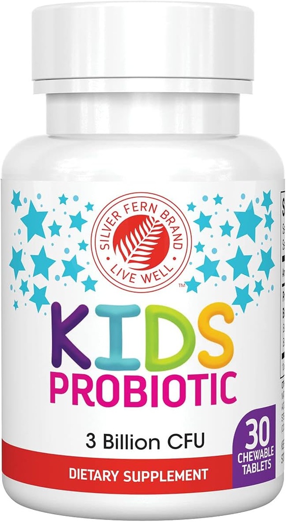 Silver Fern Brand Kids Ultimate Probiotic - 1 Botella - 30 Chewable Tablets - Azúcar &amp; Gluten Gratis - Suplemento dietético para niños - DNA & Survivability Verified - Digestive &amp; Immune Support