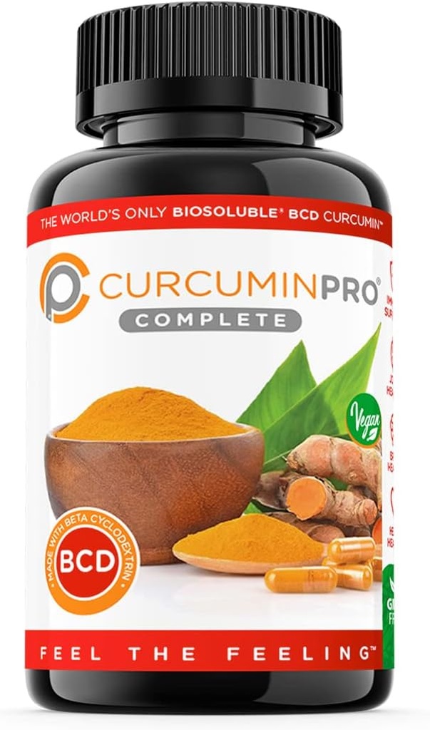 curcuminpro Completo BCD  World's Only BioSoluble Vegan Beta Cyclodextrin &amp; Organic Turmeric Curcumin ← Natural Joint &amp; Muscle Support ← Vegan ← 60 Conteo