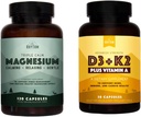 Natural Rhythm Triple Calm Magnesium 150 mg - 120 cápsulas – Magnesio Complejo Suplemento compuesto W/Natural Rhythm Vitamin D3 + K2 (MK7) Plus Vitamina A, para el hueso, el corazón, &amp; Immune Health, 30 cápsulas