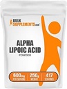 BulkSupplements.com Polvo de ácido lipoico alfa - Suplemento ALA, Suplemento antioxidante - Gluten Free, 600mg por ser, 250g (8.8 oz) (Pack of 1)