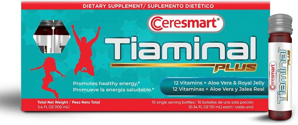 Ceresmart Tiaminal Plus Multivitamina para Mujer y Hombre – 10 x Viales de Servicio Único Multivitaminas Suplemento dietético – Suplementos de Vitamina de Boost de Energía con Aloe Vera, Royal Jelly