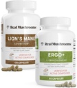 Ergothioneine (60ct) and Lions Mane (120ct) Bundle with Shiitake and Oyster Mushroom Extracts - Longevidad y Cognición - Vegan, Gluten Free, Non-GMO