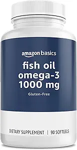 Basics Fish Oil Omega-3 1000 mg, 90 Softgels (1 por Serving), Gluten Free (Pack of 2)