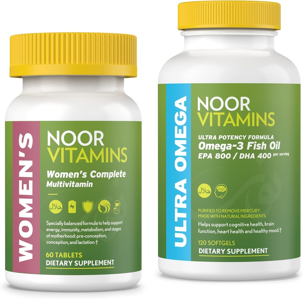 Vitaminas de Noor Multivitamínico y Petróleo de Pesca Omega Suplemento Bundle