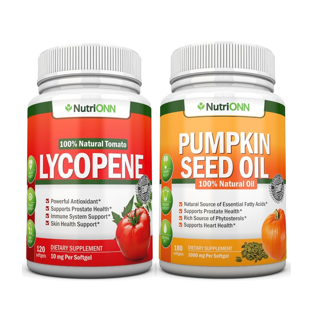 NutriONN Pumpkin Seed Oil Softgels Lycopene Capsules Combo - Asistencia dirigida para la salud de la próstata &amp; orina