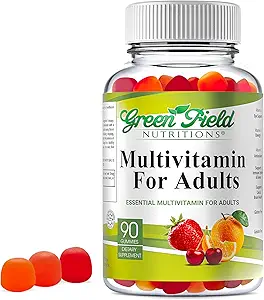 Greenfield Nutritions Halal Multivitamins for Adults TEN 90 Halal Vitamins for Women &amp; Men TEN TO All Essential Gelatin Free Halal Gummy Vitamina, Mineral, Folic Acid, Biotin, Gluten Free, Non-GMO, Vegetarian