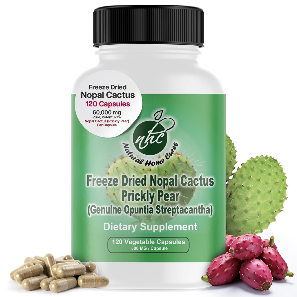 Cápsulas Nopal Cactus - Congelar Prickly Pear Extracto - Suplemento de fibra para la salud metabólica - Rico en Betalains & Nitrates - No GMO - 120 Cápsulas Veggie (1 Botella)