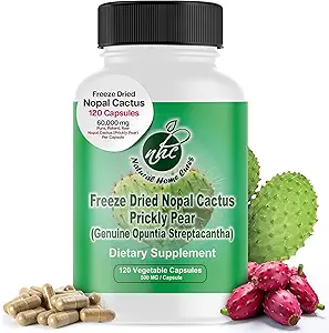 Cápsulas Nopal Cactus - Congelar Prickly Pear Extracto - Suplemento de fibra para la salud metabólica - Rico en Betalains & Nitrates - No GMO - 120 Cápsulas Veggie (1 Botella)