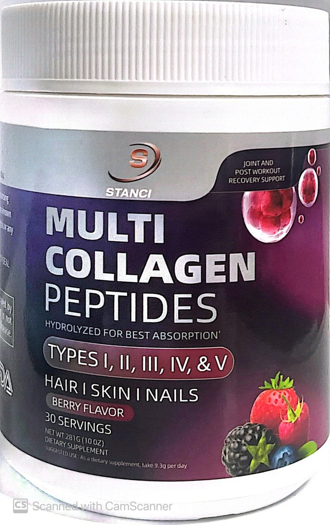 Multi Collagen Peptides Supplement, Berry Flavor, Types I II III IV V, Hair Skin Nails Support, 30 Servings