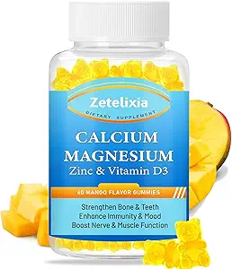 Calcio Magnesio Zinc Gummies para Adultos &amp; Niños,Sugar Suplemento de Citrato de Calcio Gratuito, Alta Absorción Magnesio Glycinate Gummies with Vitamin D3 & K2 - Bone &amp; Muscle &amp; Immune Health(60 Cuenta)
