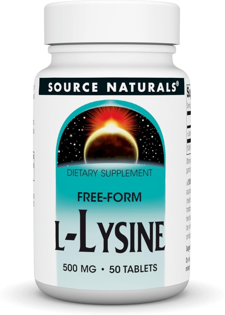 Fuente Naturales L-Lysine Free Form -Amino Acid Suplemento Apoya la Formación Energética & Collagen* - 500 mg- 50 Tablets