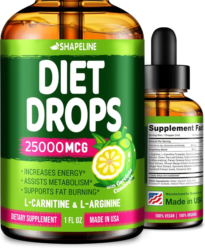 Diet Drops - Appetite Suppressant for Women &amp; Men - Made in The USA - Natural Metabolism Booster - Diet Drops with Garcinia Cambogia 1 Fl Oz