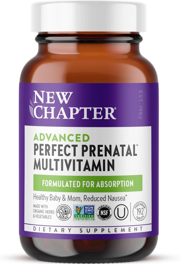 Nuevo capítulo Advanced Perfect Prenatal Vitaminas, 192ct, Hecho con ingredientes orgánicos, no transgénicos para bebé saludable &amp; madre - Folate (Methylfolate), Hierro fermentado entero, vitamina D3 + jengibre