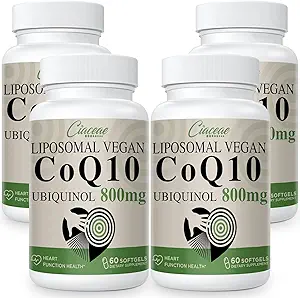 Liposomal CoQ10 800mg Ubiquinol Softgel, Max Absorption Ubiquinol Coenzyme Q10, Ubiquinol CoQ10 Suplemento para Antioxidante, Función cardíaca " Producción energética, CoQ10 puro 800mg, 240 Vegan Softgels