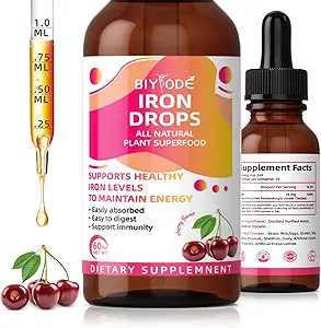 Suplemento de hierro para mujeres gotas: suplemento de hierro líquido con vitamina C B12 &amp; ácido fólico Absorción energética Apoyo Fórmula Vegan gotas libres de azúcar