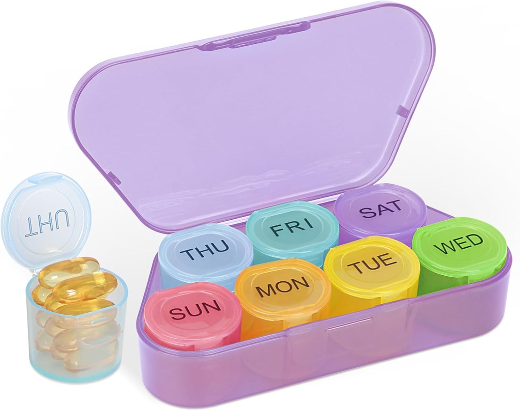 NatureTouch Organizador semanal de píldoras, organizador de medicamentos gratuitos BPA Rainbow 7 Day Pill Box, contenedor diario de píldoras portátiles para píldoras/Vitamin/Fish Oil/Supplements [última versión],Purple
