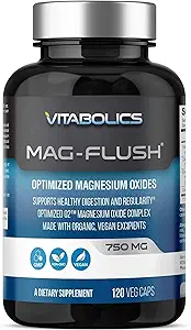 Mag Flush Magnesium Oxide Capsules 750mg 120 Vcaps - Oxygenated Magnesium Oxide Supplement for Constipation Relief, Colon Cleanse, Laxative and Digestion Support for Women and Men