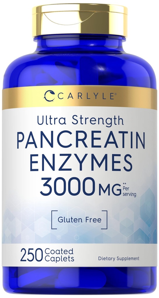 Carlyle Pancreatin Digestive Enzymes ← 3000mg ← 250 Caplets ← Non-GMO, Gluten Free ← High Potency Formula