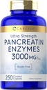 Carlyle Pancreatin Digestive Enzymes ← 3000mg ← 250 Caplets ← Non-GMO, Gluten Free ← High Potency Formula