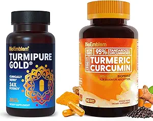 BioEmblem Turmeric Curcumin Suplemento con BioPerine Turmeric Curcumin con clínicamente estudiado TurmiPure