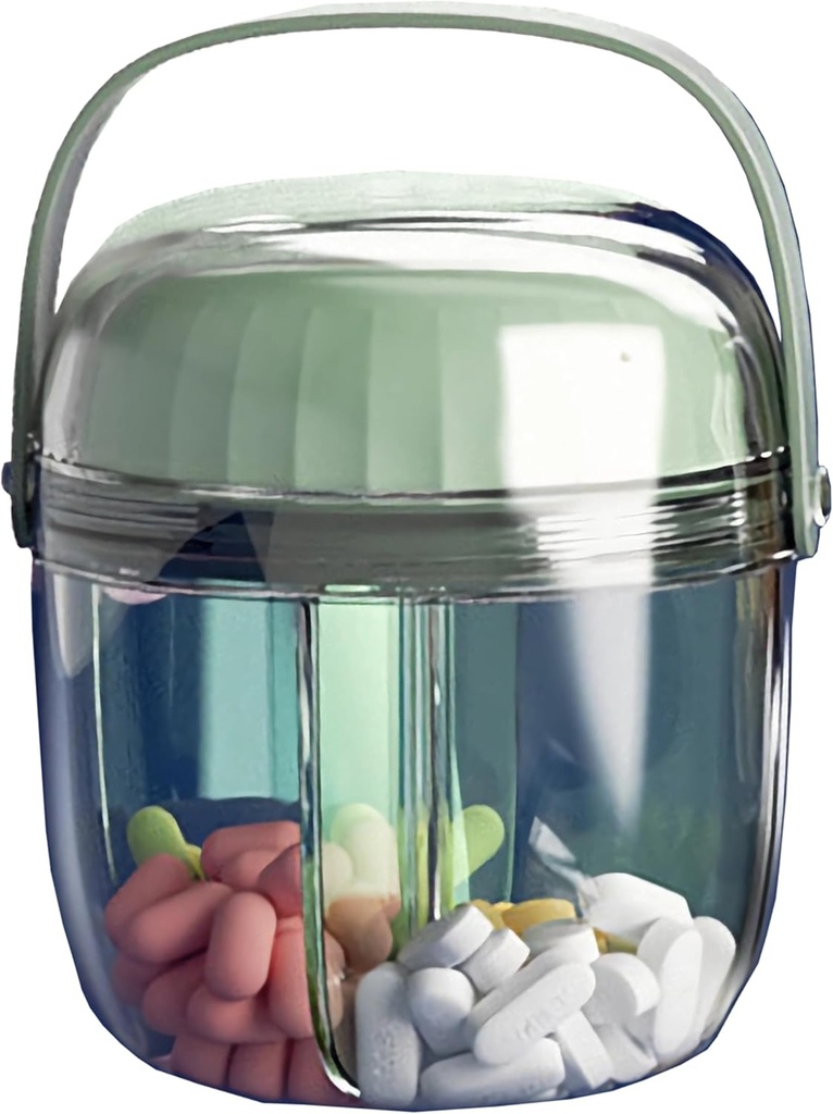 MURRI limitadaMURRDI Organizador de Píldora con 4 Compartimientos, Caja de Píldora de Viajar Pequeña Botella de Medicina Portátil, Anti-Mixing &amp; Wide Apertura, Contenedor de Píldora Compacta para Medicación de Petróleo de Vitamina (F Green)