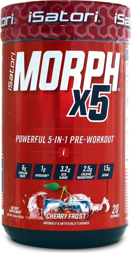 iSatori Morph X5 Intenso Pre Workout with Beta Alanine, Creatine Magnapower, Citrulline Malate- Nitric Oxide Flow " Suplemento de Bomba de Energía, Resistencia y Fuerza, Cherry Frost (20 Servings)