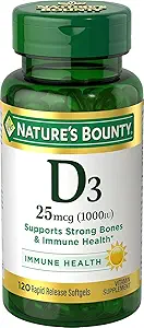 Vitamina Bounty D3, 1000IU, alta potencia, 120 Softgels, paquete de 4