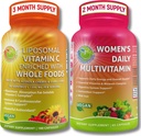 Antioxidante &amp; Immunity Support Bundle - Vitamina Liposomal C 1500mg con Acerola Cherry &amp; Camu Camu + Multivitamina diaria de mujeres con hierro, Superalimentos, Probióticos & Enzymes – Vegan, No GMO