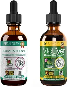 Rejuvica Health Active Adrenal + VitaLiver - Support Stress + Liver - Envío líquido para una mejor absorción - Rhodiola, Milk Thistle, Holy Basil, Artichoke,