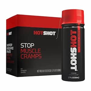 HOTSHOT Sports Shot Muscle Cramp Relief, All Natural Liquid Sports Drink, Scientifically Proven, for Leg and Night Cramps, Proudly NSF Certified for Sport, (Spicy Mango) (1.7 Fl Oz) (Pack of 6)