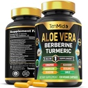 Aloe Vera Capsules Suplemento - 12in1 Fórmula - Combina con Berberine, Turmeric, Ceilán Canela, Banaba Hoja, Gymnema Sylvestre, Acai Berry, Bergamot, Ajo y Más - 120 cápsulas