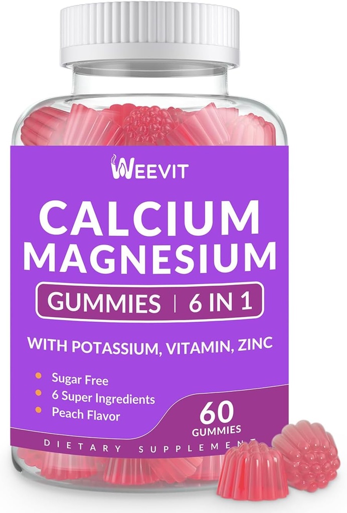 Gaviotas de calcio sin azúcar Suplemento 600mg, Magnesio de calcio Gummies de zinc con vitamina D3 K2, Potasio, alta absorción CA Gummy para el hueso, dientes &amp; musculo