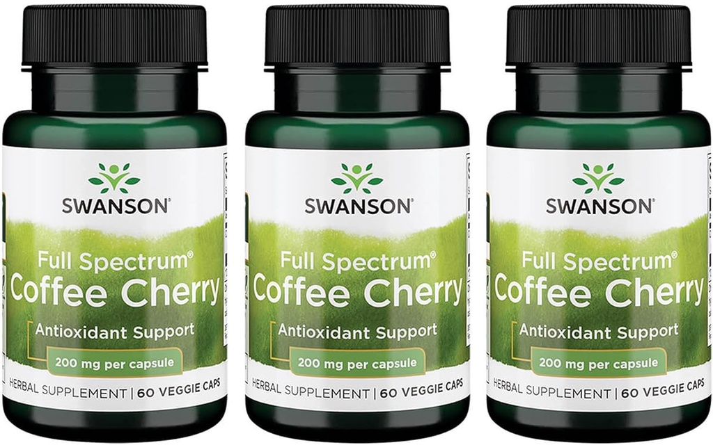Swanson Full-Spectrum Coffee Cherry-Herbal Supplement Promoting Immune System Support &amp; Delivering Essential Phytonutrients-Natural General Wellness Support-(60 Veggie Capsules, 200mg Cada) 3 Pack