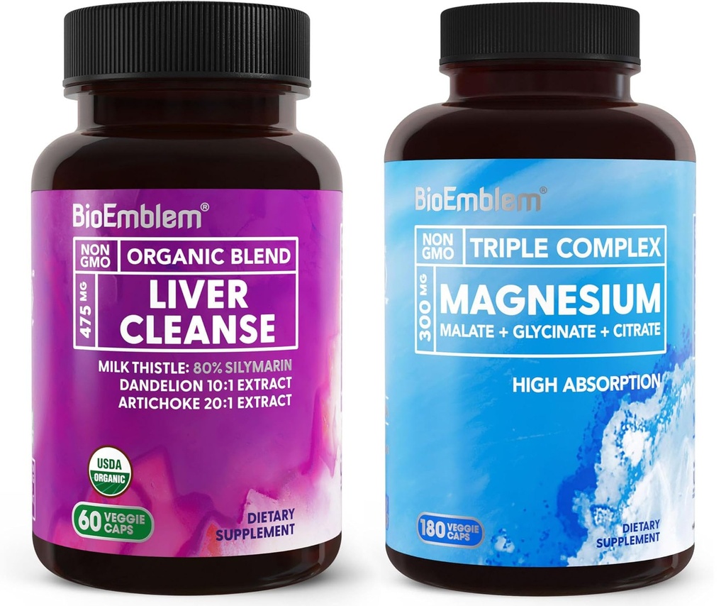 BioEmblem Triple Magnesium Complex 180ct + USDA Organic Liver Cleanse