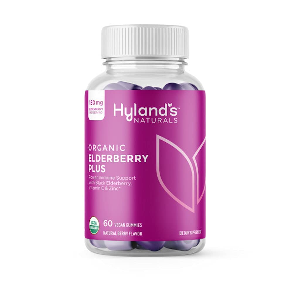 Hyland's Organic Elderberry Plus Gummies, Organic Black Elderberry with ZINC and Vitamin C, Immune Support Supplement for Adults, 60 Vegan Gummies (30 Days)