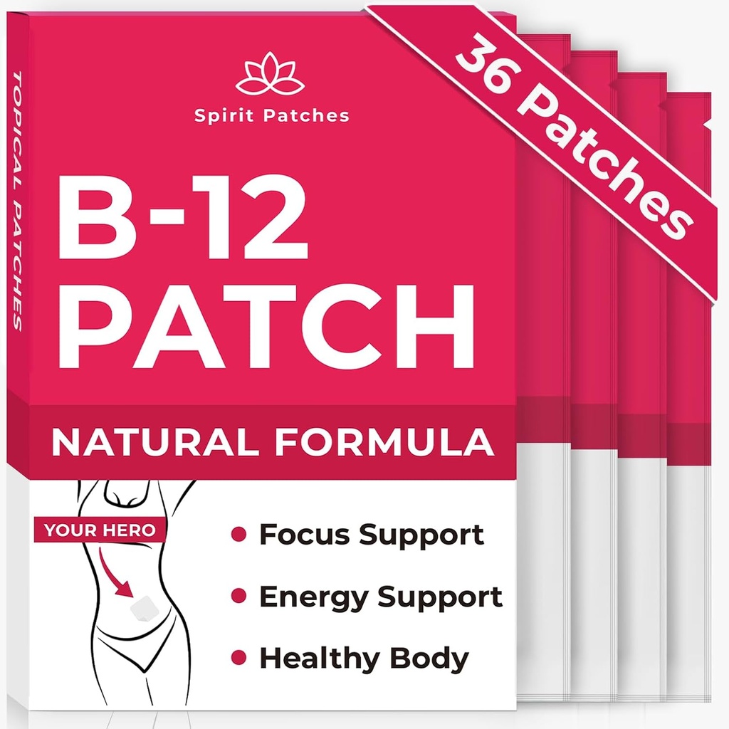 Patches B12 (Pack of 36) - 100% Patches de vitamina natural para Mujeres, Energía, Focus &amp; Body Support, Patches transparentes autoadhesivos - Fórmula mejorada